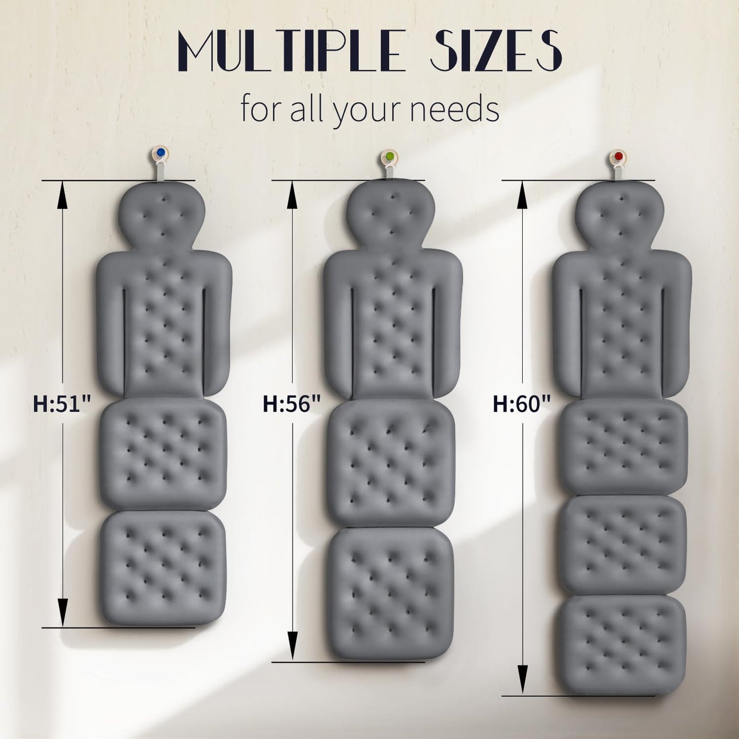Full Body Bath Pillow for Bathtub, Thick Bathtub Cushion, Luxury Tub Pillow for Bath for Headrest Neck and Back Support Gray 51" x 16"
