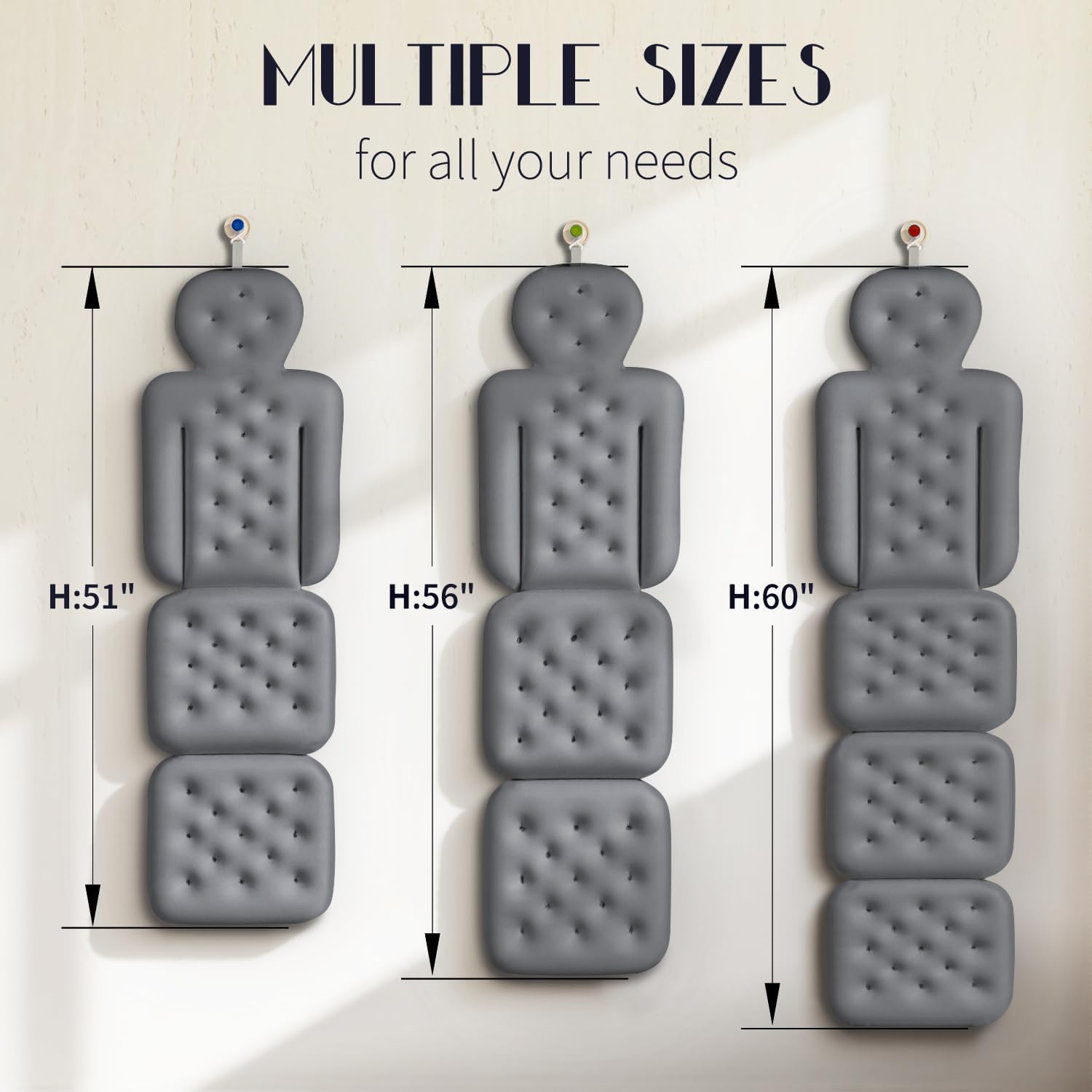 Full Body Bath Pillow for Bathtub, Thick Bathtub Cushion, Luxury Tub Pillow for Bath for Headrest Neck and Back Support Gray 51" x 16"