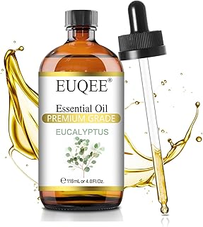 EUQEE Eucalyptus Essential Oil 118ml Pure Eucalyptus Oil with Glass Dropper for Aromatherapy, Diffuser, Soap & Candle Making - 4Fl.Oz