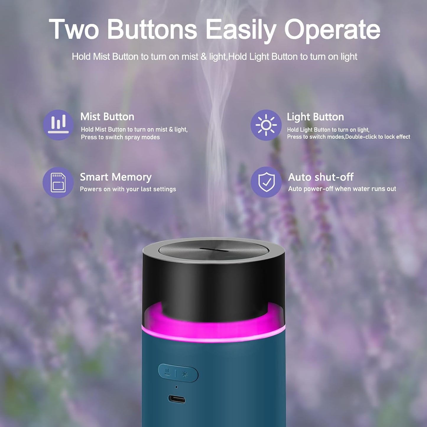 HODEMI Portable Smart Essential Oil Diffuser,Cold Mist Car Air Freshener Aromatherapy Diffuser with 10 LED Lights,Built-in Battery,Auto On/Off,4/8 Timer Modes,for Home Office and Travel (Blue)