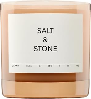 Salt & Stone Scented Candle for Women & Men | Coconut & Soy Blend Wax | Hand-Poured, Aromatic & Fragrant | 100% Cotton Wick | Long-Lasting 50 Hour Burn Time | Black Rose & Oud 8.5 oz