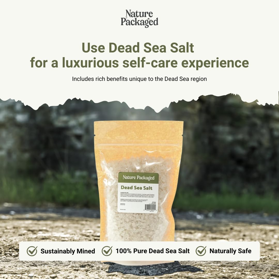 Dead Sea Salt (16oz) - Direct from The Shore of The Dead Sea - Organic Salt for Body Scrubs, Adding to Baths, and Foot Soaking 4 Packs
