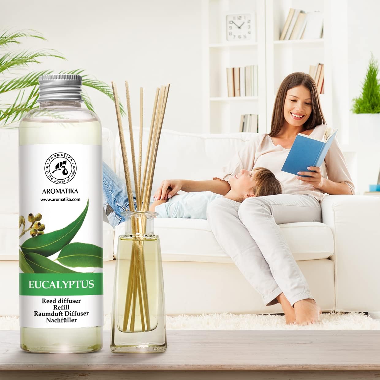 Reed Diffuser Refill Eucalyptus with Eucalyptus & Peppermint Essential Oils 6.8 Fl Oz - Scented Diffuser - Room Diffuser Refill with Fresh and Long Lasting Fragrance - Home Fragrance