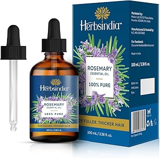 Herbsindia Rosemary Essential Oil for Hair - Huge 3.3 Fl Oz - 100% Pure - Premium Grade with Glass Dropper, Undiluted, Non-GMO
