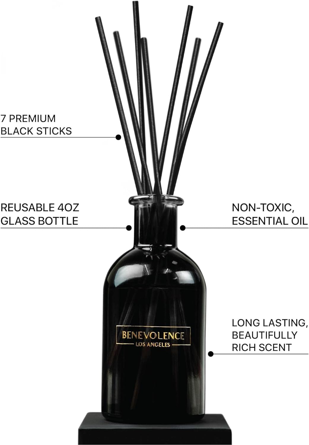 Benevolence LA Premium Lavender & Eucalyptus Reed Diffuser Set – Essential Oil Diffuser for Home & Bathroom – Up to 120-Day Fragrance with Rattan Sticks & Gift Box – Charcoal Glass Room Décor