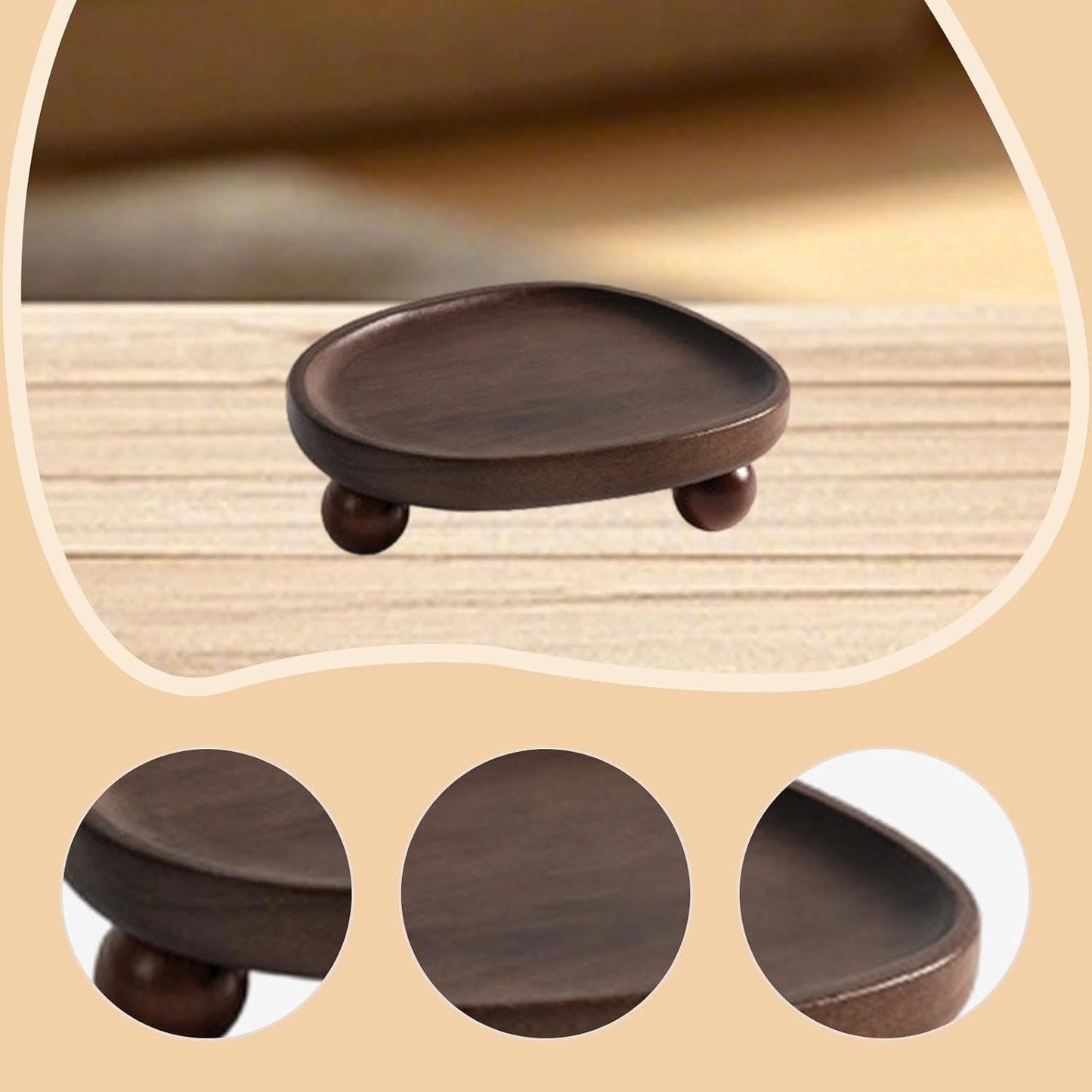 Wooden Tray,Pedestal Stand Plate Serving Rustic Perfume Holder Jewelry Display Tray for Entryway Candle Sink Wedding, Style B