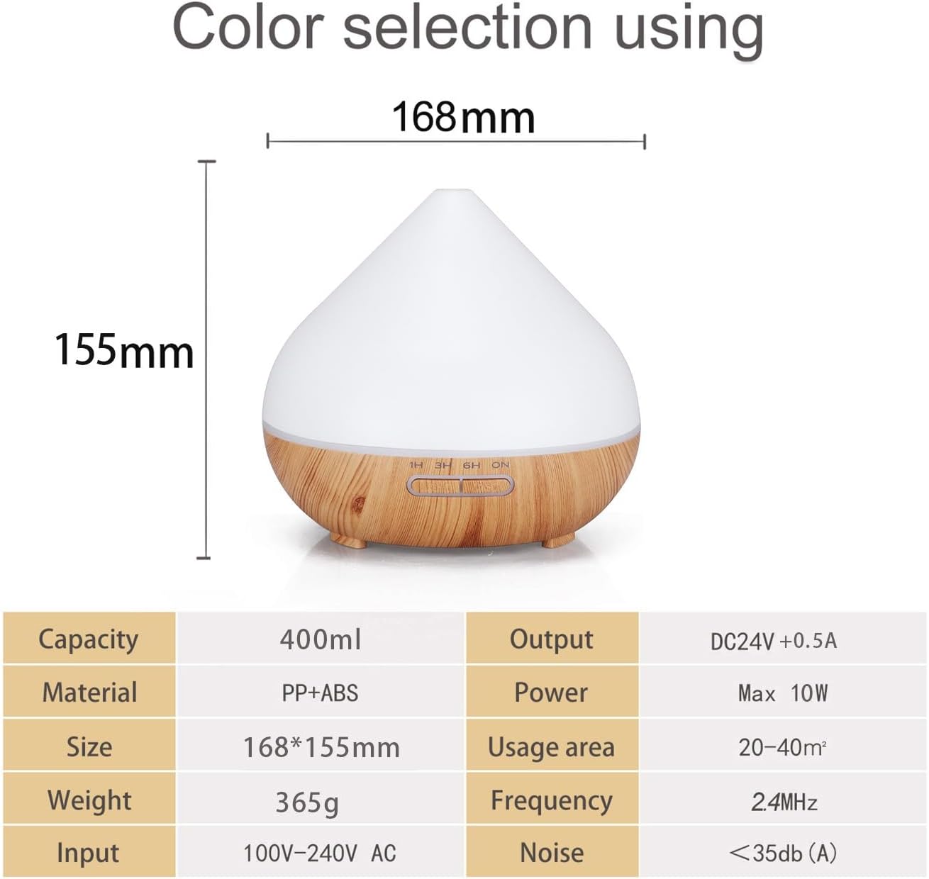 Essential Oil Diffuser, Wood Ultrasonic Cool Mist Humidifier, Ambient Night Light, 400ml Waterless Auto-Off, for Home,Bedroom,Office (Dark Wood)