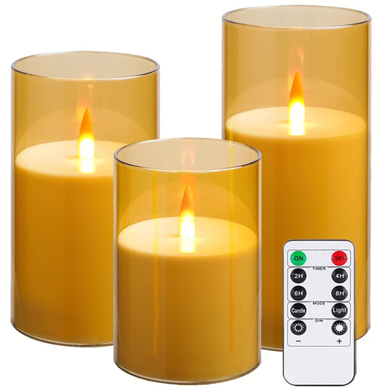 Upinmz Gold Acrylic Flameless Candles with Remote Control and Timers，Battery Operated Candles，LED Pillar Candles with Dancing