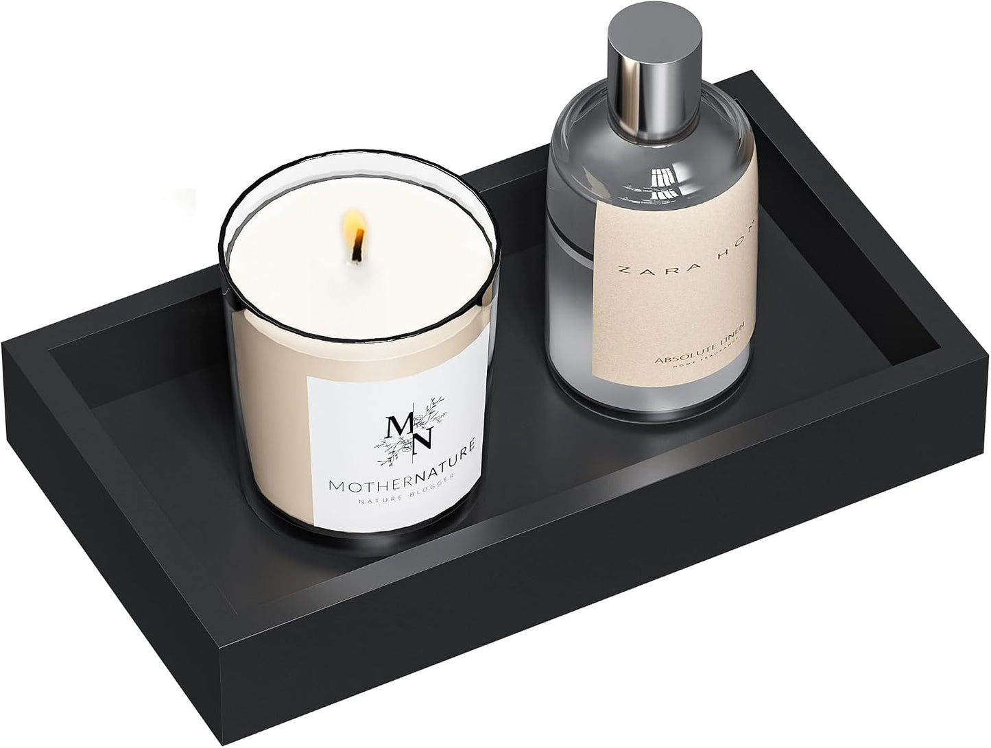 ZHWS Small Bathroom Vanity Tray for Countertop Makeup Perfume Decor Candle Jewelry, Small Kitchen Tray for Soap Dispenser Spice Sponge Holder Black Toilet Tray 7.9”L x 4.4”W x 1.14”H
