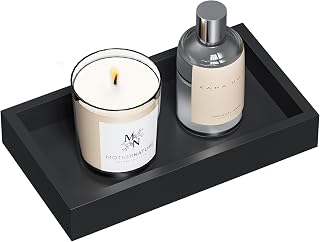 ZHWS Small Bathroom Vanity Tray for Countertop Makeup Perfume Decor Candle Jewelry, Small Kitchen Tray for Soap Dispenser Spice Sponge Holder Black Toilet Tray 7.9”L x 4.4”W x 1.14”H