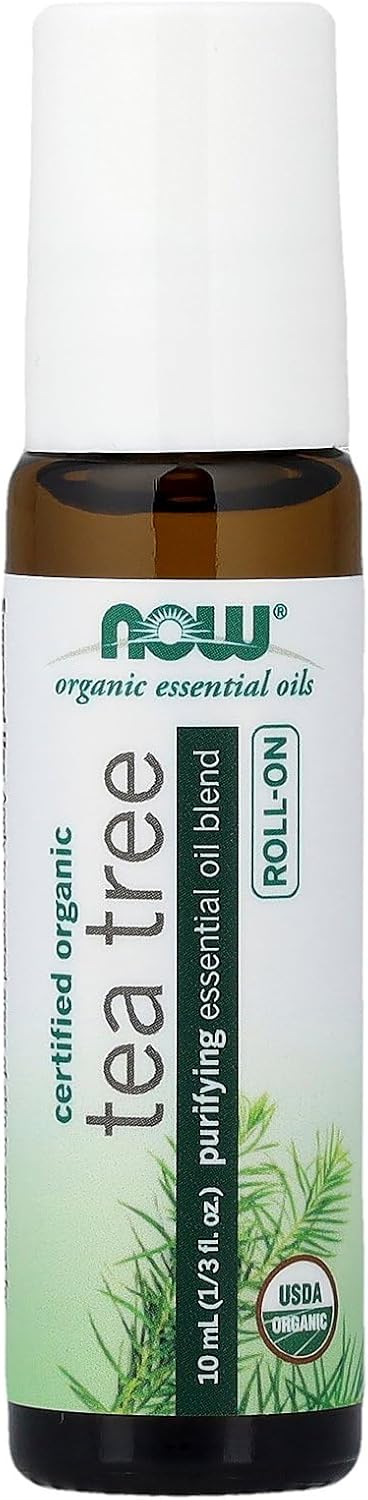 NOW Foods Essential Oils, Tea Tree Roll-On, Certified Organic, Purifying Blend, Steam Distilled, Topical Aromatherapy, 10-mL