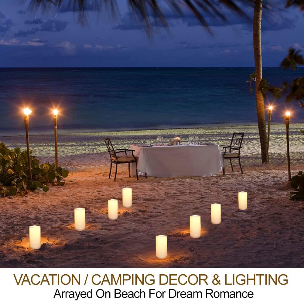 Pack of 4 White LED Candles Outdoor 3x6 - Unscented IP65 Waterproof Battery Powered Flameless LED Pillar Candles with Remote and Timer - Battery Operated Flameless Candle Flickering