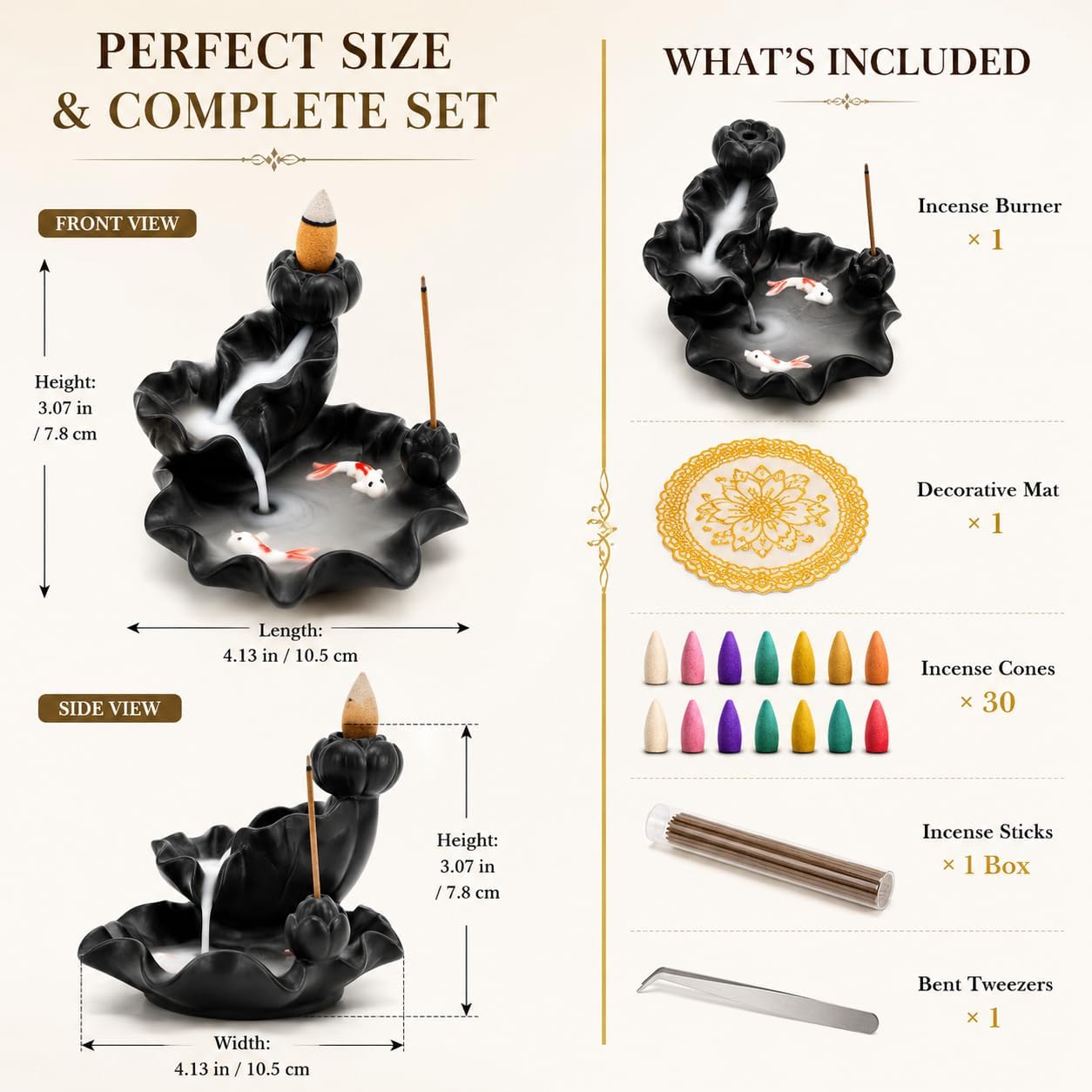 Ceramic Waterfall Backflow Incense Burner Holder, Home Aromatherapy Decoration Ornament with 30 Backflow Incense Cones and 50 Incense Sticks