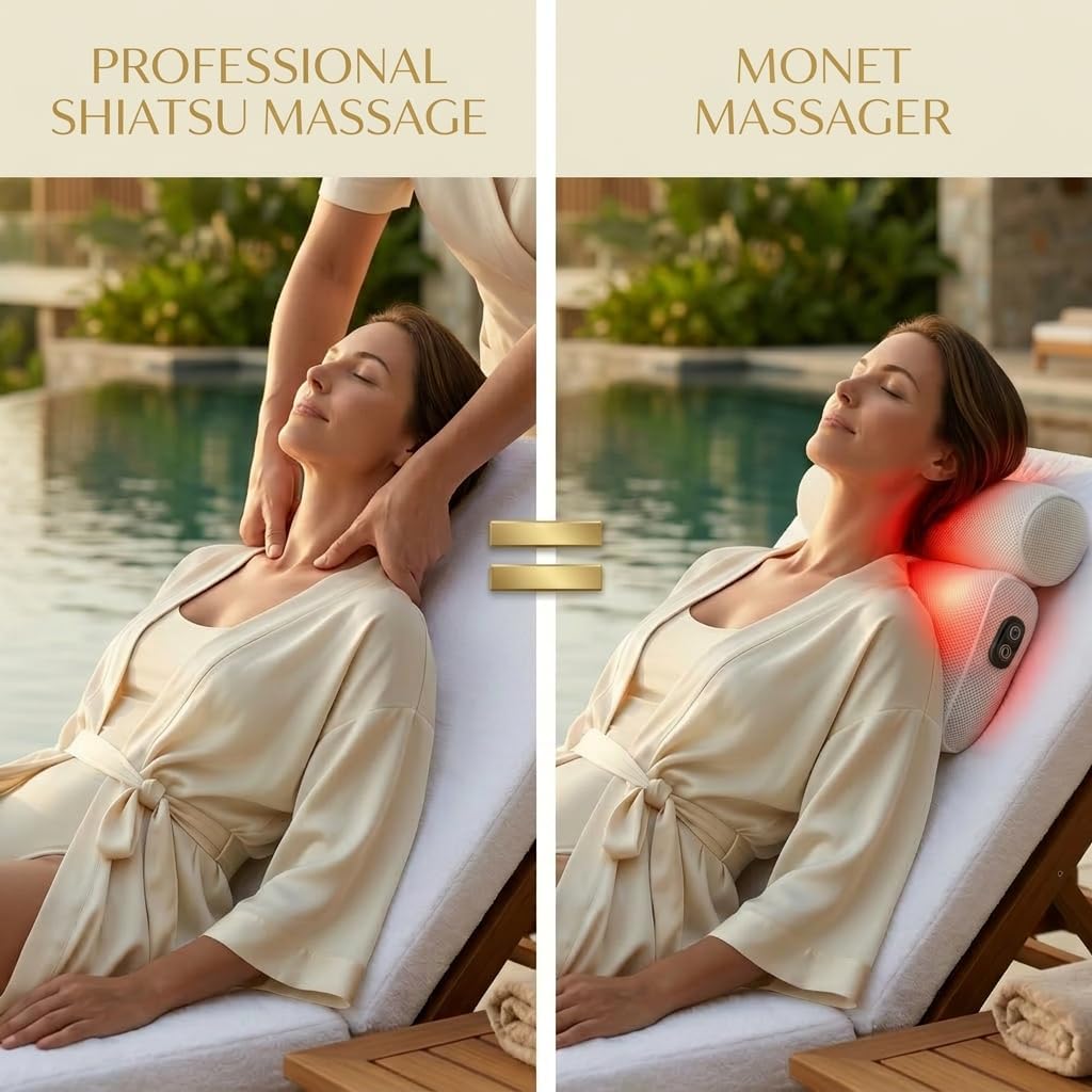 MONET Massaging Bath Pillow — Shiatsu Neck and Back Massager for Tub with 2 Speeds — IPX8 Waterproof Deep Kneading Comfort — 4 Massage Nodes USB-C Rechargeable — Spa Gift for Women — Fits All Tubs