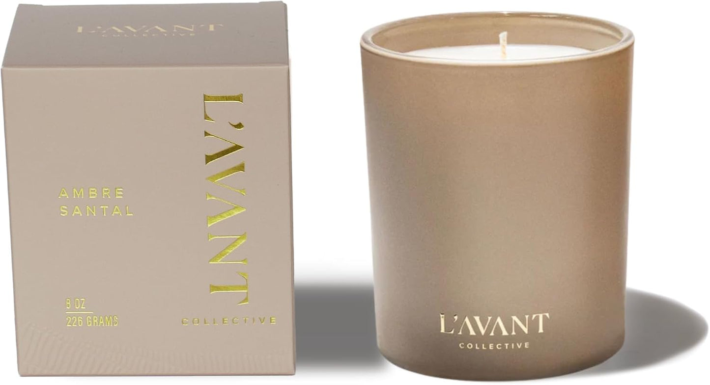 L'AVANT Collective Luxury Scented Candle | Clean-Burning Soy & Coconut Wax, Non-Toxic, 40 Hour Burn Time | Home Decor Candle in Minimal White Jar, Gift Ready | 8 oz | Ambre Santal