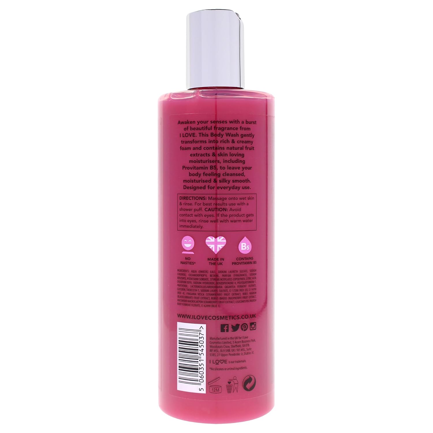 I LOVE Glazed Raspberry Scented Body Wash - Moisturizing Body Wash and Foaming Bubble Bath - Raspberry, Strawberry, and Vanilla Fragrance - 11.8 Ounces