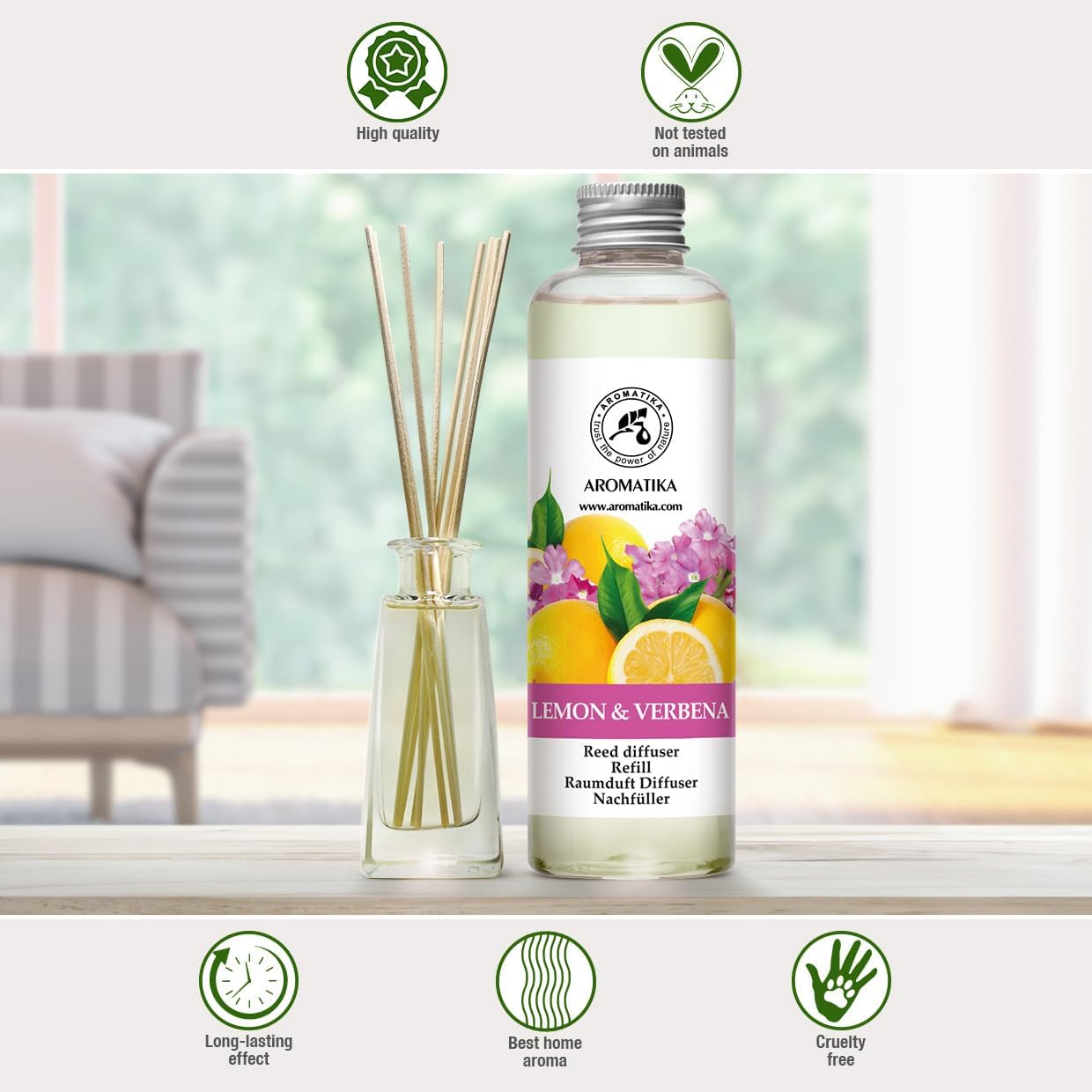 Lemon & Verbena Refill Reed Diffuser 6.8 Fl Oz - Room Diffuser Refill - Home Fragrance - Room Freshener - Fresh and Long Lasting Fragrance