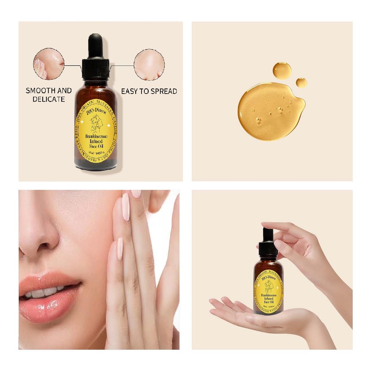 60 ML Frankincense Essential Oil,Organic Castor & Jojoba Oils for Face Anti-Aging Facial Moisturizer Serum,Natural Skincare Hydrates Skin Moisturizing (2 PCS)