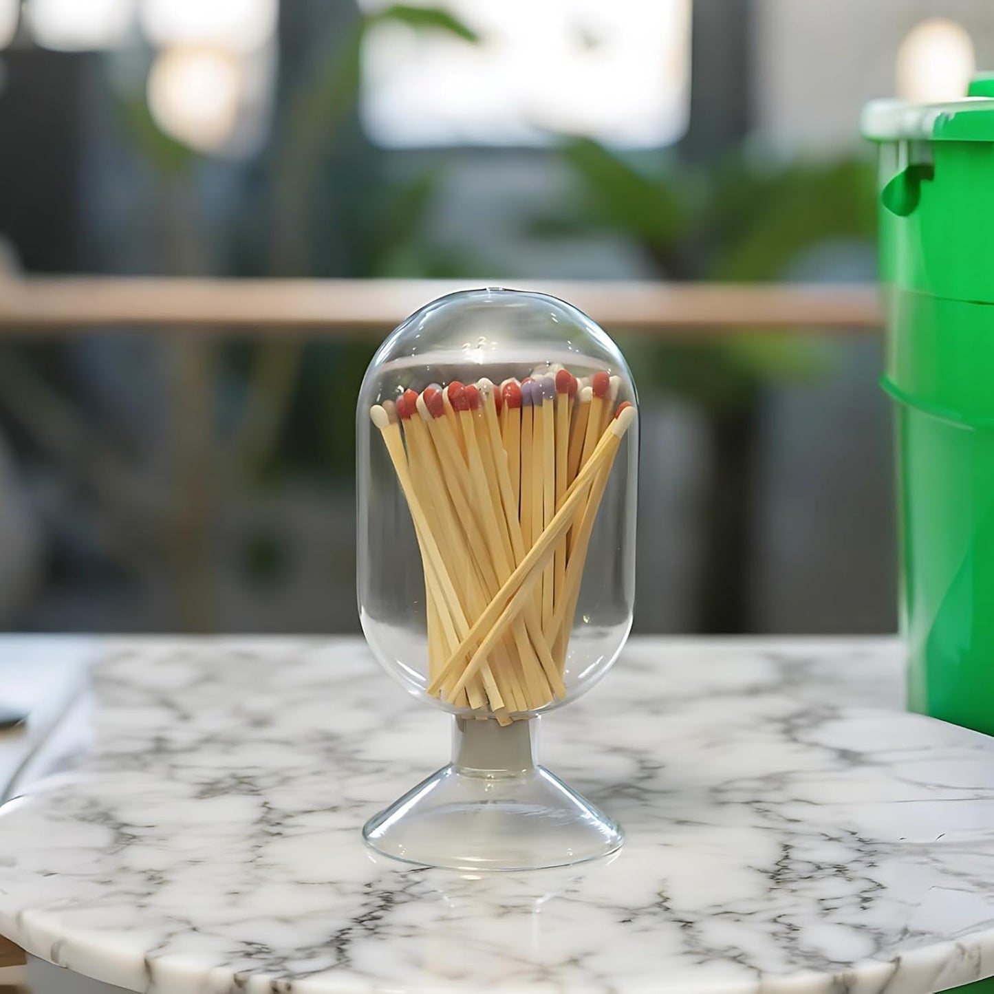 Long Match Cloche Glass, Clear 7.84 In Decorative Jar, Japanese Style Match Holder, Elegant Fire Starter Container For Candles