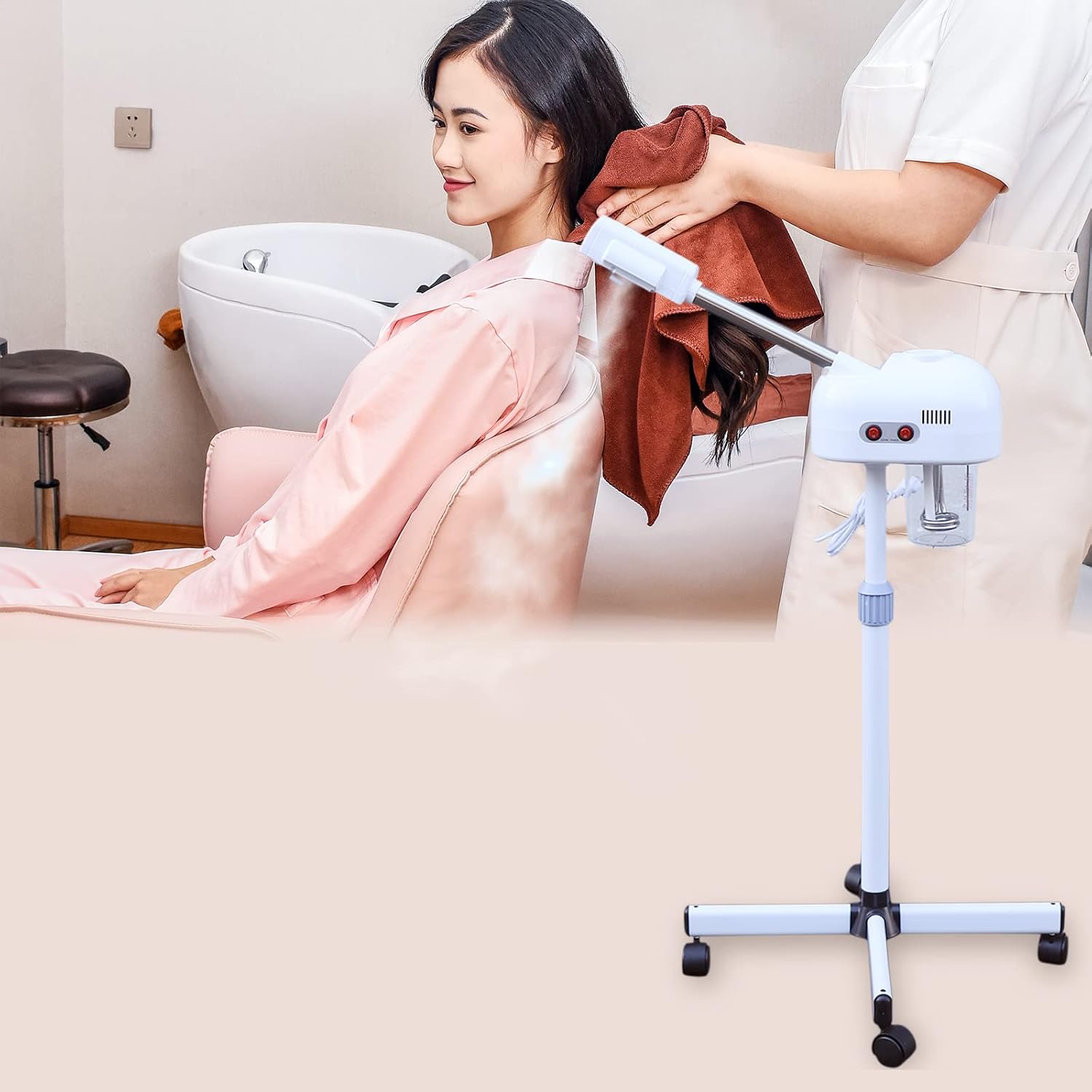 Professional Facial Steamer, Ozone Spa Face Steamer on Wheels, Professional Skin Care Equipment, Esthetician Steamer for Salon Beauty and Spa, Mist Face Steamer for Skin Care, Adjustable Height