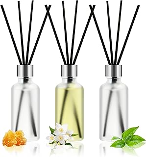 CALMORA Reed Diffuser Set of 3, 50ml Lily & Jasmine/White Tea/Amber Scented Oil Diffuser with 15 Sticks | Home Fragrance for Bedroom, Bathroom, Office & Living Room for Women Men