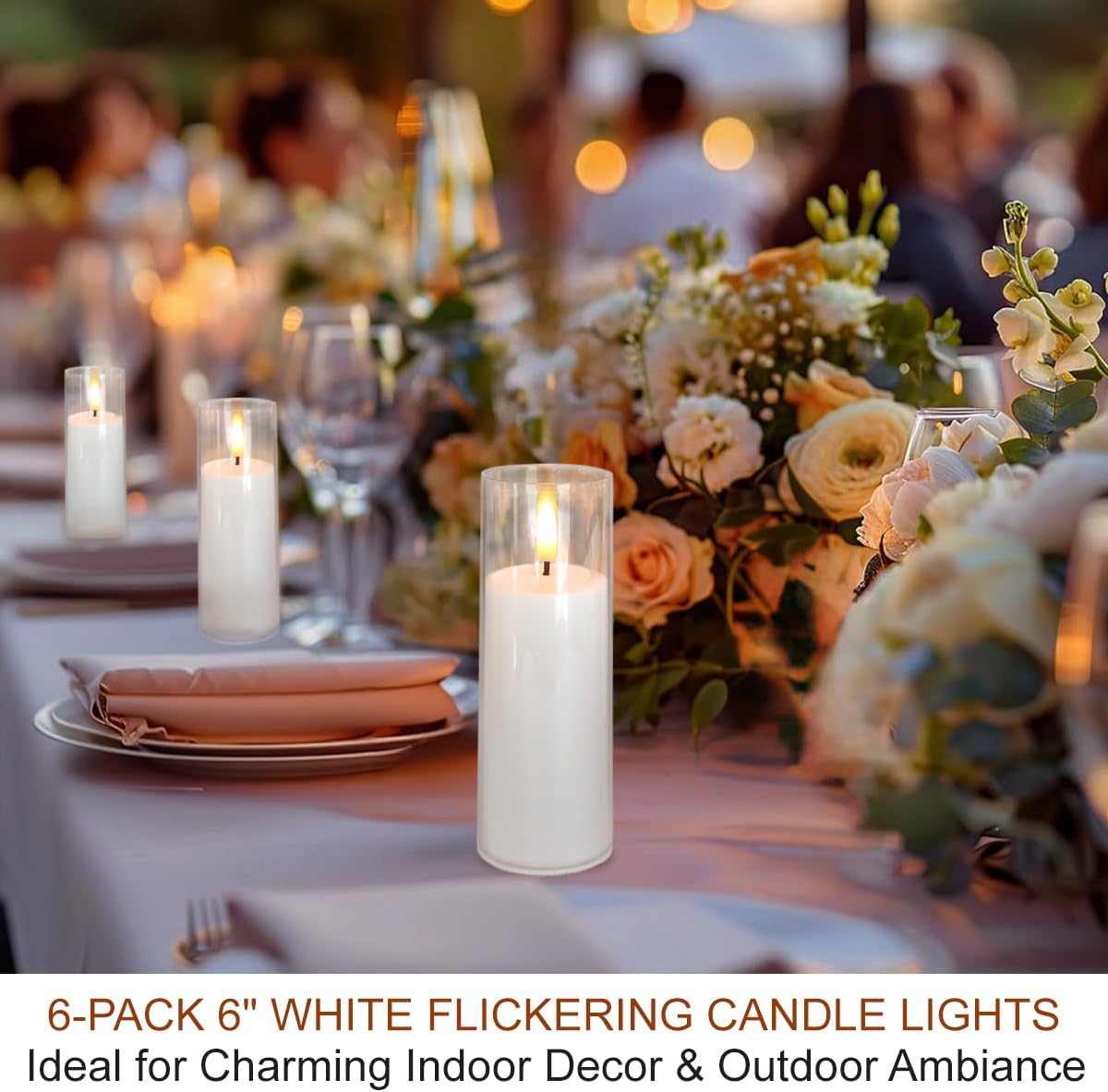 6-Pack 6" White Flickering Candle Lights with 10-Key Remote & Timer - Waterproof LED Flameless Pillar Candles - Battery Operated Outdoor Decorative Lights - Festival Party Home Decoration