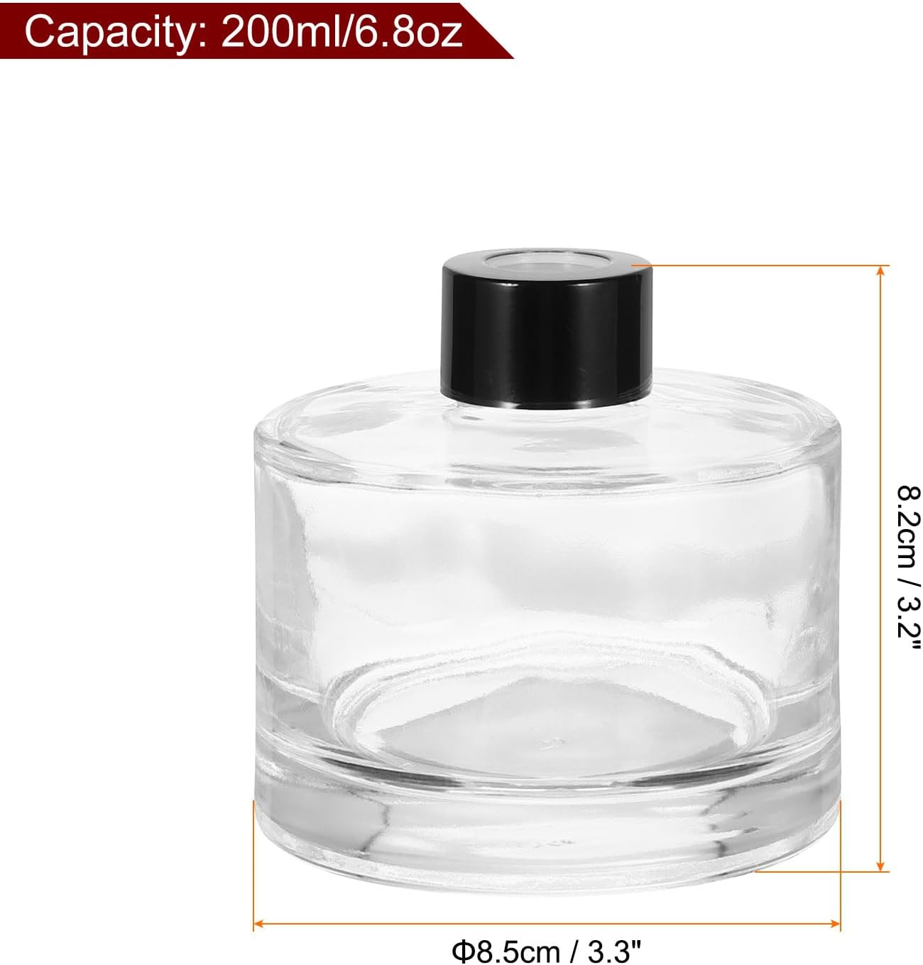 HARFINGTON 200ml/6.8oz Empty Glass Diffuser Bottle 3.2" x 3.3" Refillable Fragrance Accessories Aromatherapy Jar Container for Replacement Reed Diffuser DIY Home Bathroom Transparent