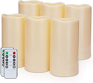 Amagic 3" x 6" Outdoor Waterproof Flameless Candles, Battery Operated Candles with Remote and Timer, Flickering Electric LED Pillar Candle for Outdoor Patio, Garden, Indoor Room Decor, Ivory, Set of 6