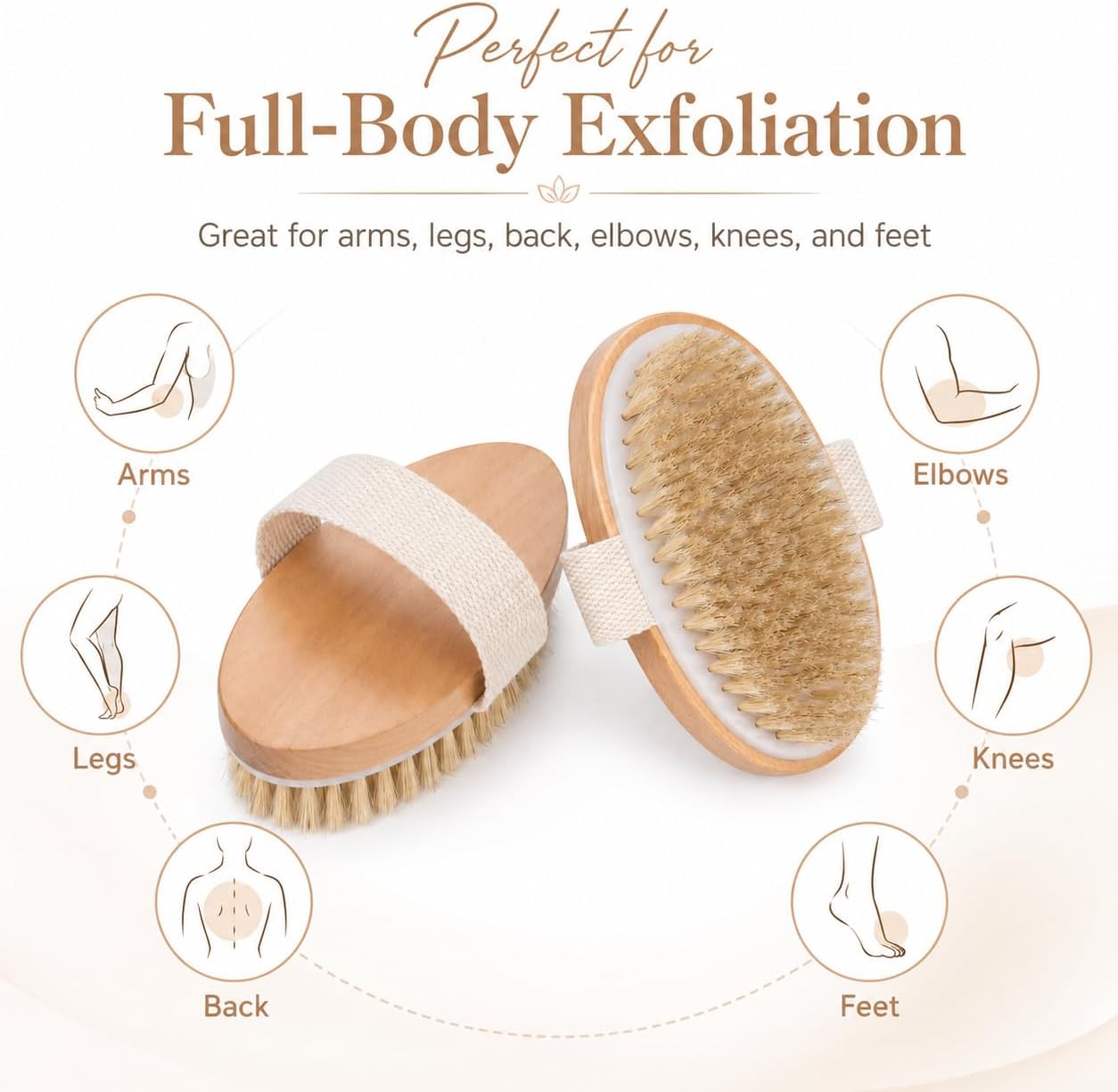 OPAZ Dry Body Brush 2 Pack, Natural Boar Bristle Exfoliating Body Brush for Dry Brushing, Handheld Shower Brush Scrubber with Wooden Handle & Cotton Strap, Skin Exfoliator Brush for Women and Men