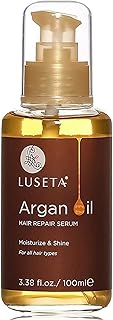 L LUSETA Argan Oil Hair Serum, 100% Pure Argan Oil for Frizzy Control Dry Damage , Repair, Shine Smoothing Strengthening & Nourishing, 3.38 Fluid Ounces
