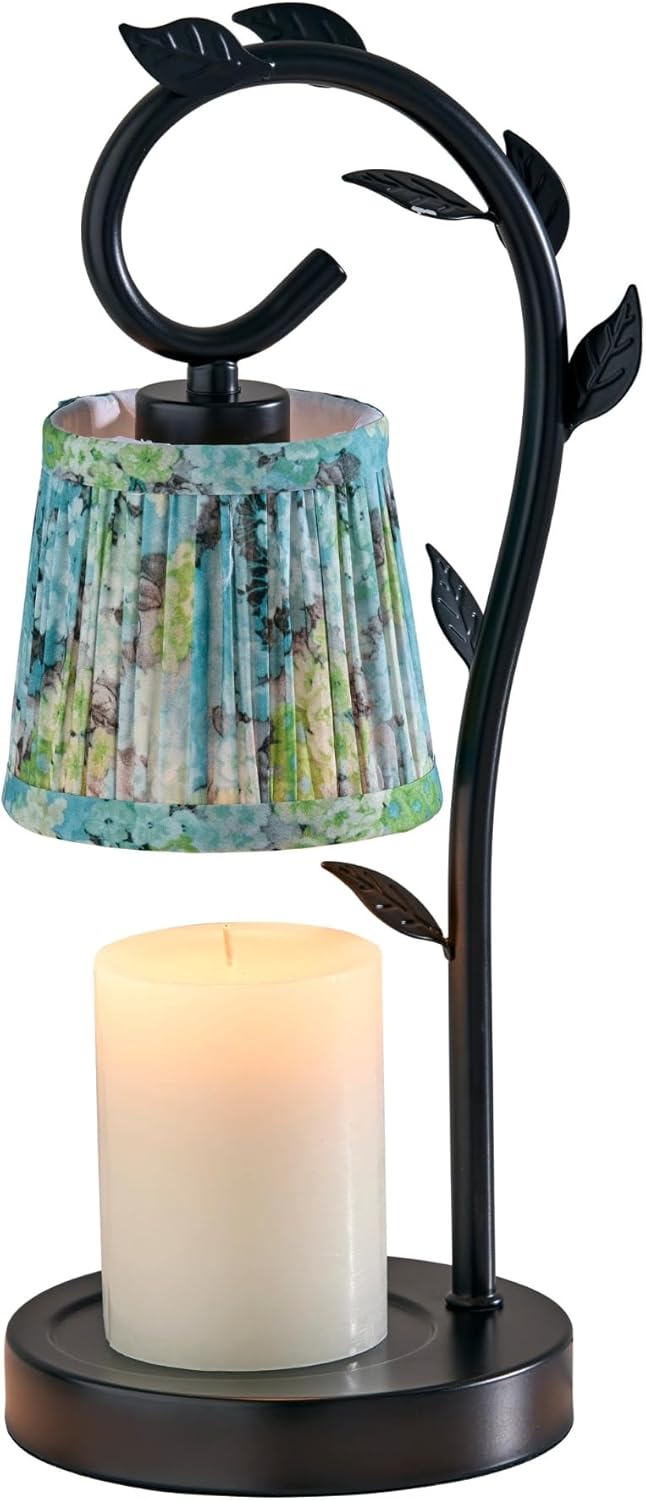 Adesso Candle Warmer Lamp – Flameless Candle Melter with Adjustable Timer & Dimmable Light, Bulb Included, Blue Floral Printed Shade, for Home, Dorm, or Office