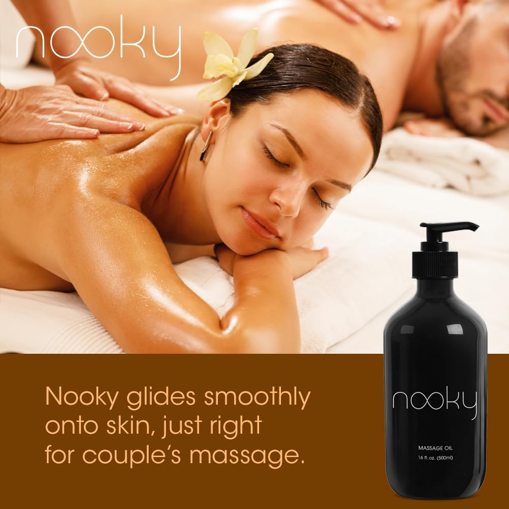 Nooky Massage Oil with Premium Natural Ingredients. Relaxing Essential and Sweet Almond Oils for Massaging 16 Ounces