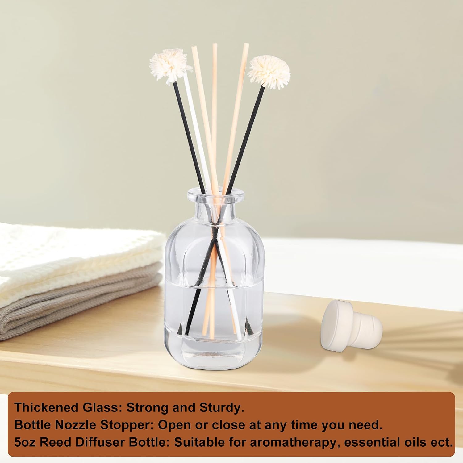 Glass Diffuser Bottles 2 Pack 5oz/150ml Reed Diffuser Sticks Refillable Aromatherapy Storage Container (Clear)