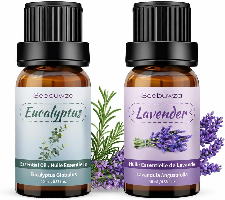 Sedbuwza Lavender Eucalyptus Essential Oil Set, Lavender Fragrance Oil Eucalyptus Scent Oil Set for Diffuser, Aromatherapy, Massage, Soap, Candle Making 2 x 10 ml