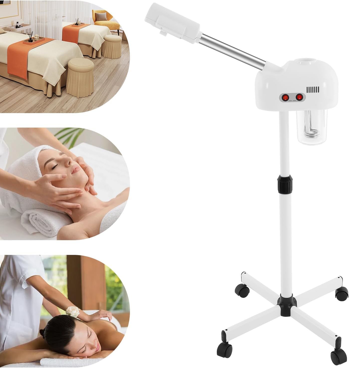 Professional Facial Steamer,Adjustable Height Floor Standing Face Steamer with 360° Rotatable Nozzle,800W Hot Mist Spray Deep Pore Cleaning,750ml Tank for Home Spa Beauty Salon Barber Shop
