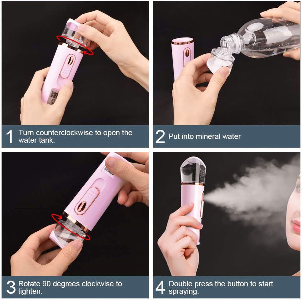 FANTEXY Nano Facial Mister with Skin Analyzer Moisture Tester | Portable Mini Cool Face Mist Steamer, USB, Handy Facial Sprayer, Eyelash Extensions, Face Moisturizing & Hydration Refreshing