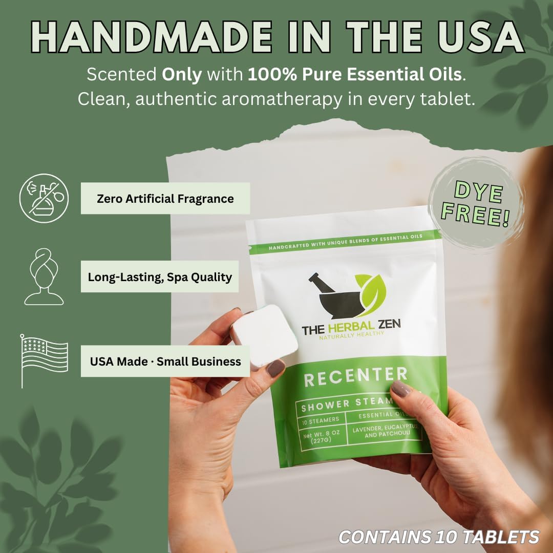 Recenter Shower Steamers Aromatherapy for Relaxing - USA Made Mothers Day Gift for Her - Lavender & Eucalyptus Shower Bomb Tablets – Soothing Natural Essential Oils (10 Pack)
