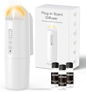 Plug in Waterless Essential Oil Diffuser, Elegant Waterless Scent Diffuser Starter Kit with 24H Smart Timer & Light Sensor, 1000 Sq. Ft., Aromatherapy Diffusers for Home, Office, 100ML