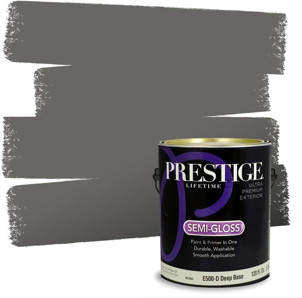 PRESTIGE Paints Exterior Paint and Primer In One, 1-Gallon, Semi-Gloss, Comparable Match of Benjamin Moore* Kendall Charcoal*