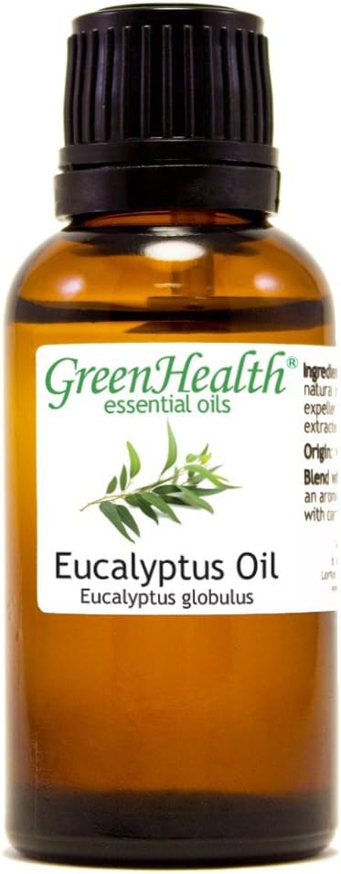 GreenHealth Eucalyptus Essential Oil – 1 fl oz (30 ml) Amber Glass Bottle w/Euro Dropper – 100% Pure Essential Oil