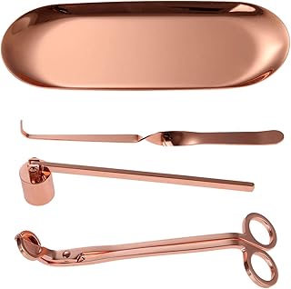 MUXSAM 4 in 1 Candle Accessory Set - Candle Wick Snuffer, Trimmer, Dipper & Storage Tray - Rose Gold