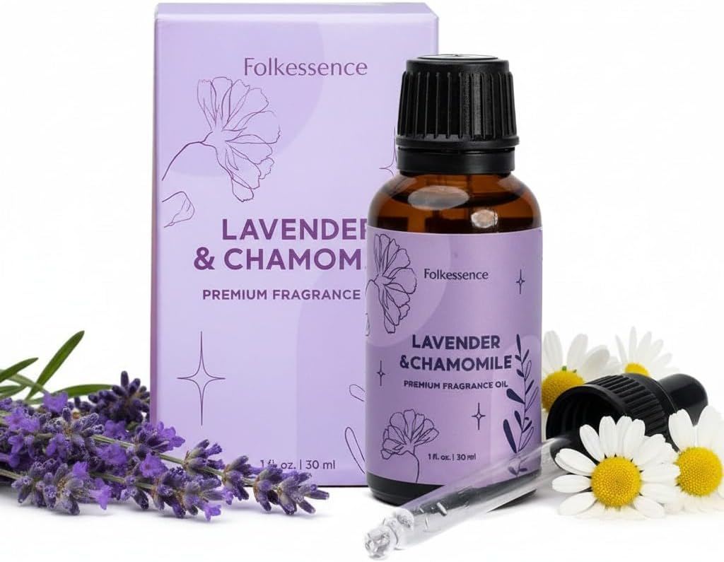 Folkulture Lavender & Chamomile Essential Oil Blend | 30 ml - 1.01 Fl Oz Fragrance Oil | Diffuser Oils for Humidifier for Better Sleep, Reset, Stress Relief, Calming, Relaxing | House Warming Gifts