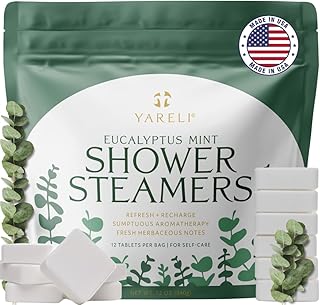 Yareli Eucalyptus Mint Shower Steamers Aromatherapy – Potent Essential Oils, Slow-Dissolve Tablets for Daily Shower Self-Care – Dye-Free, Made in USA – 12 Pack
