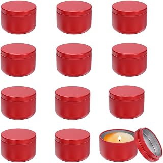 MECCANIXITY 3oz Candle Tins, 12pcs Metal Candle Tins Jars with Lids Round Empty Tin Can Containers Bulk for Storage Tea and Making DIY Arts Crafts Christmas Gifts, Wine Red