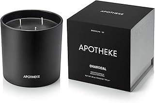 Apotheke 3-Wick Scented Candles for Home, Charcoal - 26 oz Soy Wax Jar Black Candle Gift for Women - Long-Lasting Fragrance with Perfume-Grade Essential Oils - Cedarwood, Sandalwood, Oud & Amber