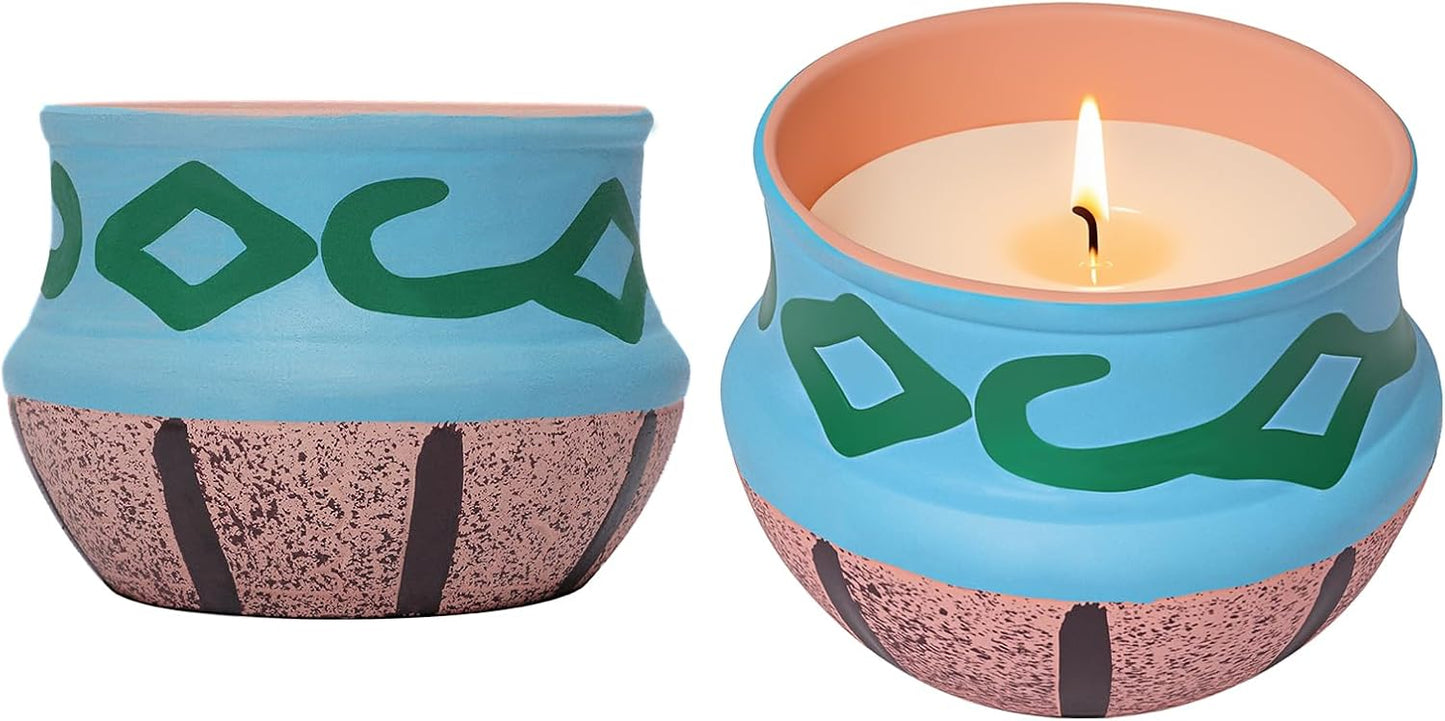 2 Pack Citronella Candles in Coarse Pottery Container, Natural Soy Wax Candle Outdoor and Indoor