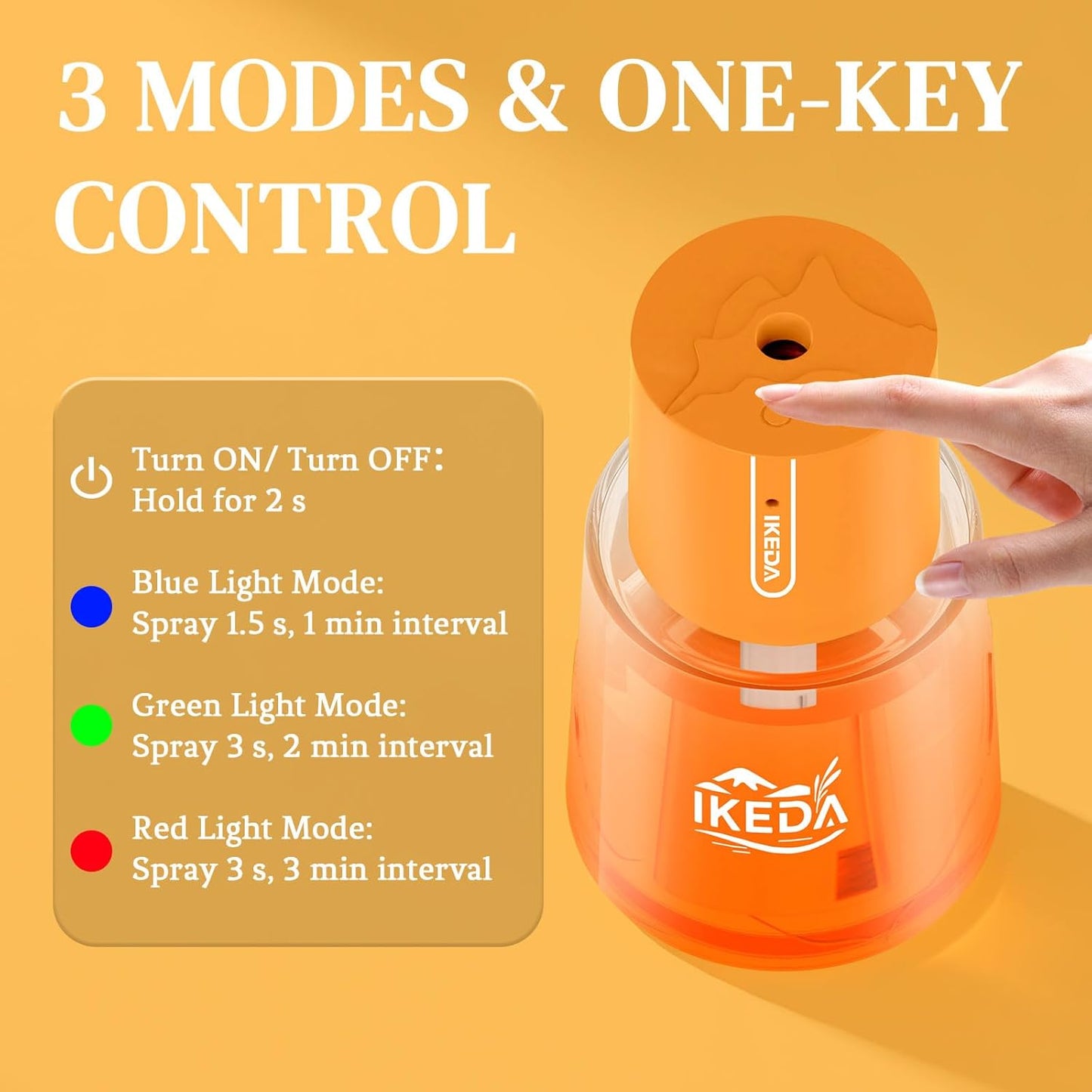 Ikeda Car Diffusers for Essential Oils,100ml Glass Car Essential Oil Diffuser, Smart Car Air Freshener with 3 Adjustable Modes, Auto On/Off & 300mAH Battery Operated Car Aroma Diffuser, Orange