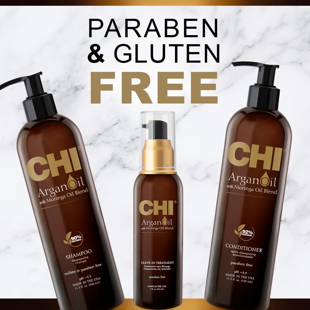 CHI Argan Oil Luxe Trio Kit, Professional Salon Quality Shampoo, Conditioner & Moringa Oil for Dry Damaged Hair Repair, Frizz Control, Moisture & Shine