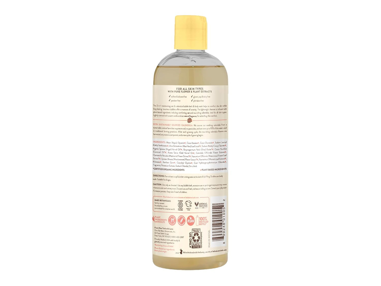 BABO Botanicals Moisturizing Oat & Calendula 2-in-1 Bubble Bath & Wash – Lightly Scented Gentle Cleanser for Dry or Sensitive Skin – Safe for Baby, Toddler, Kids & Family – Vegan – 1 or 2 Pack