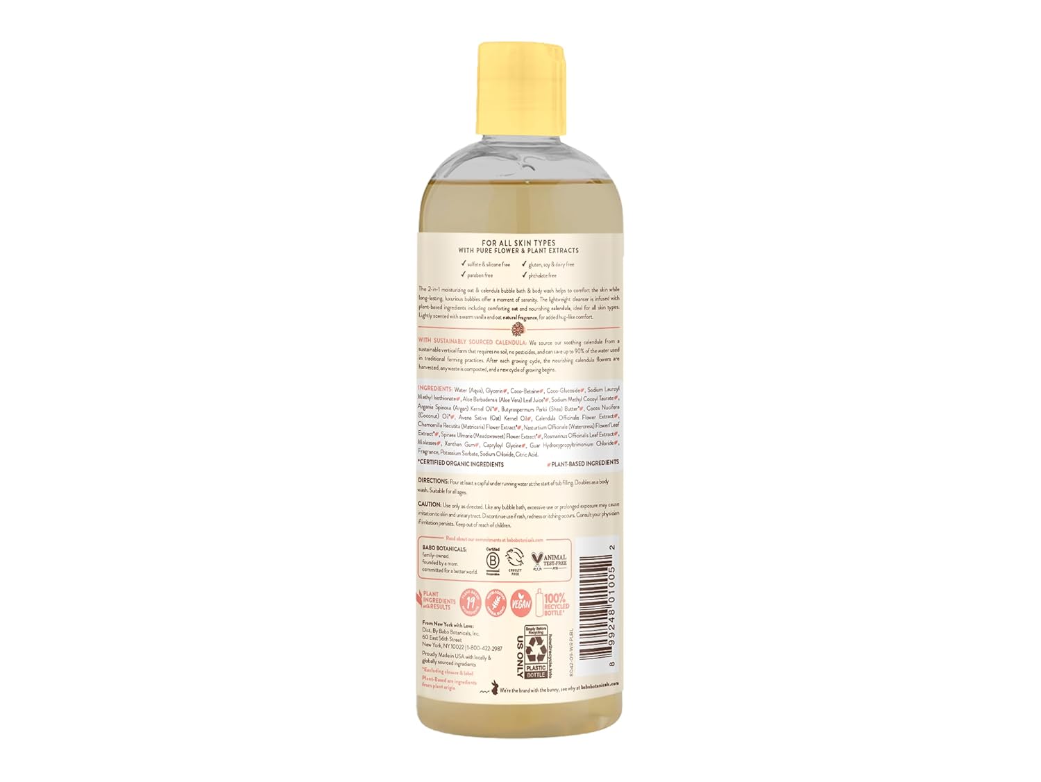 BABO Botanicals Moisturizing Oat & Calendula 2-in-1 Bubble Bath & Wash – Lightly Scented Gentle Cleanser for Dry or Sensitive Skin – Safe for Baby, Toddler, Kids & Family – Vegan – 1 or 2 Pack
